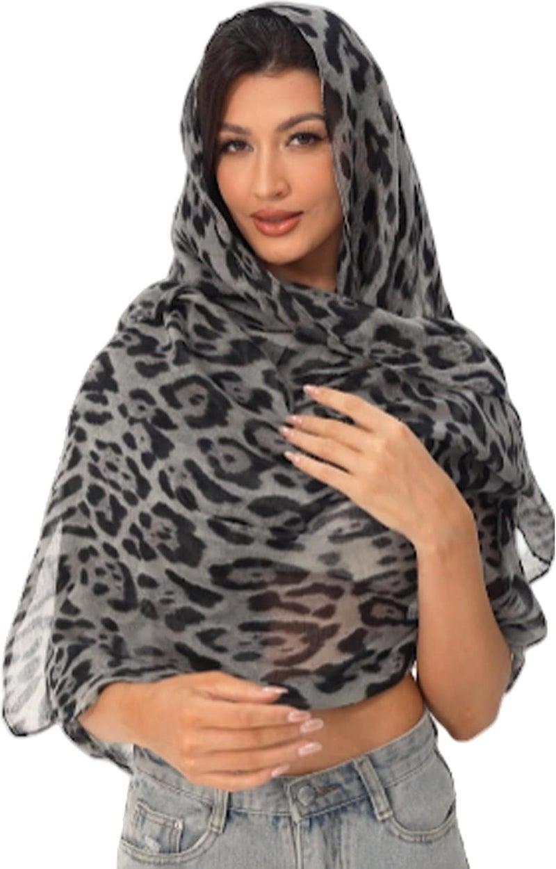 VJHX Leopard Print Shawls and Wraps for Womens Cheetah Hijab Scarf Voile Sheer Beach Scarves Sunscreen Head Shawl - Image 1